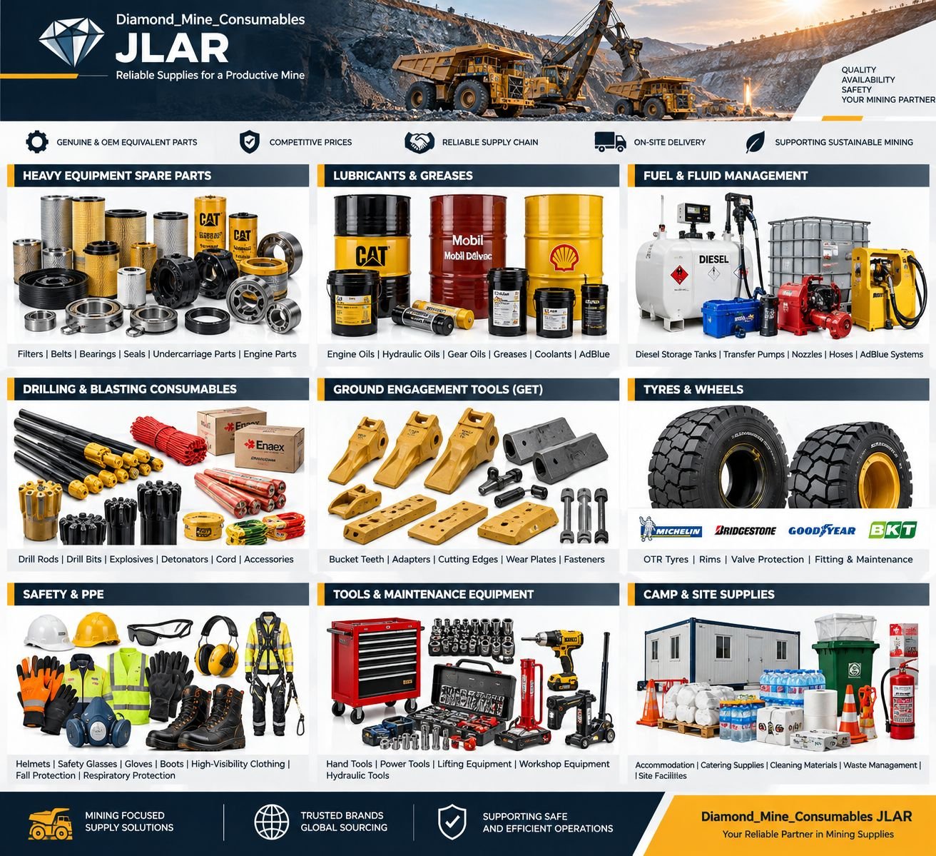 Gama de consumíveis mineiros Diamond Mine Consumables JLAR